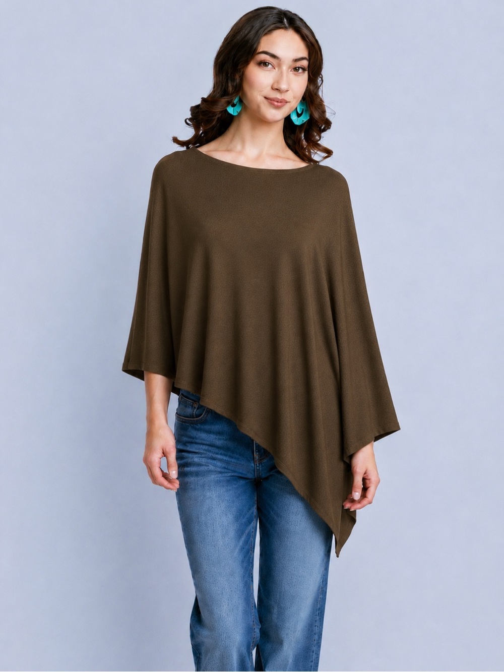 Kerisma Poncho Wrap Topper Assymetric One Size Khaki Green Silk Blend Nursing